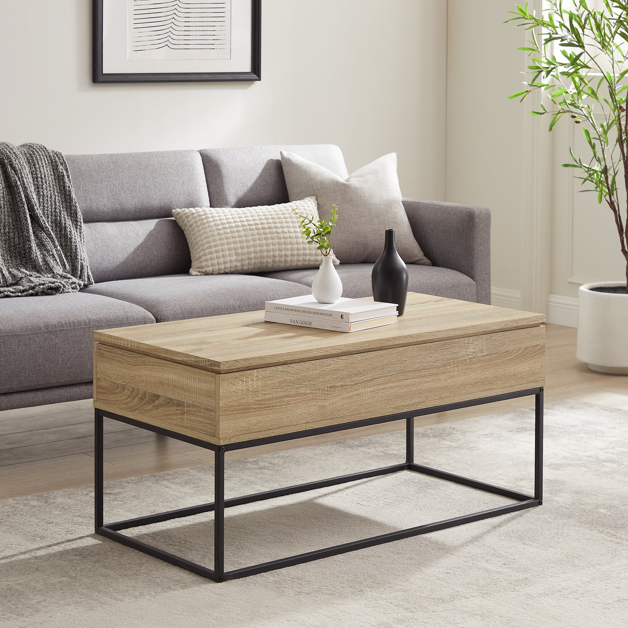 Modern 40 Wood and Metal Lift Top Coffee Table Walker Edison