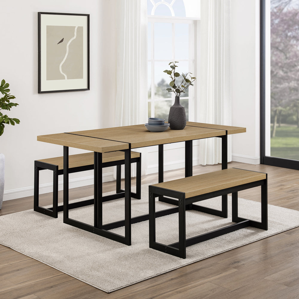 Vance Modern Industrial 3-Piece Metal and Wood Rectangle Dining