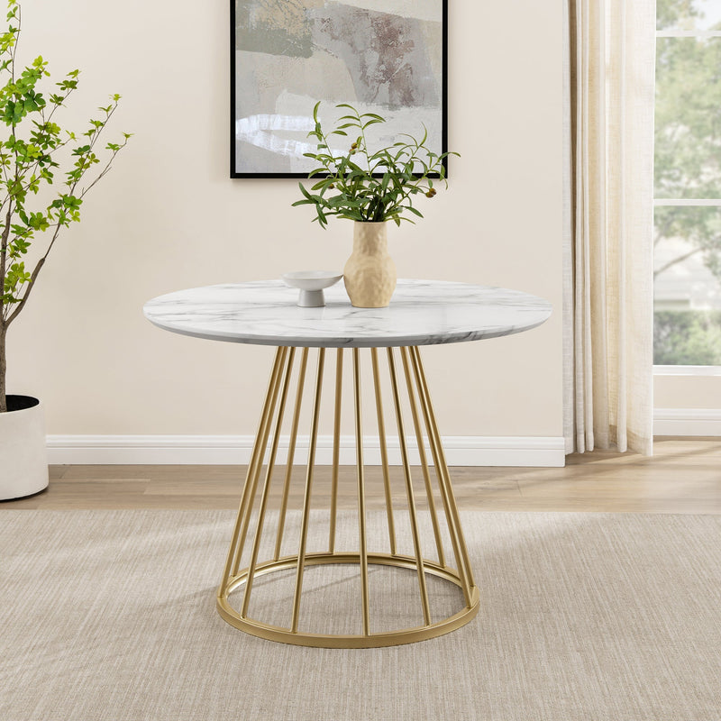 Modern Round Dining Table with Metal Base Dining Table Walker Edison White Marble / Gold 