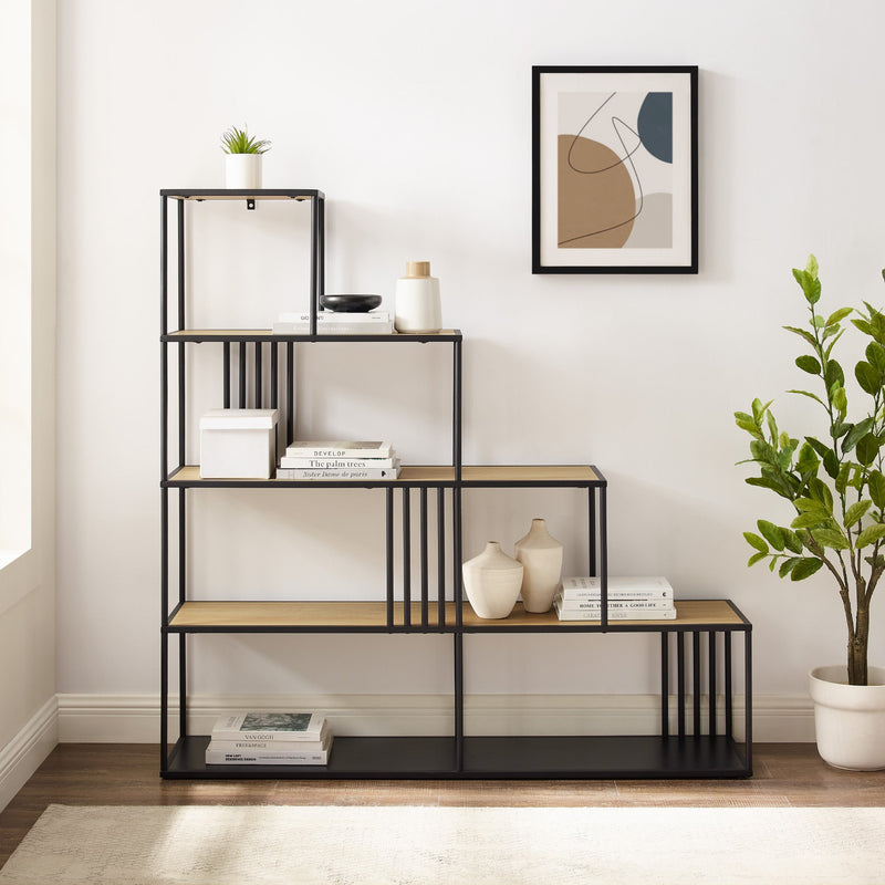 Minimalist Divider Bookshelf with Slats Bookcases & Standing Shelves Walker Edison 