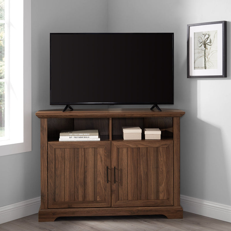 Columbus 44" Grooved Door Corner TV Stand Living Room Walker Edison Dark Walnut 