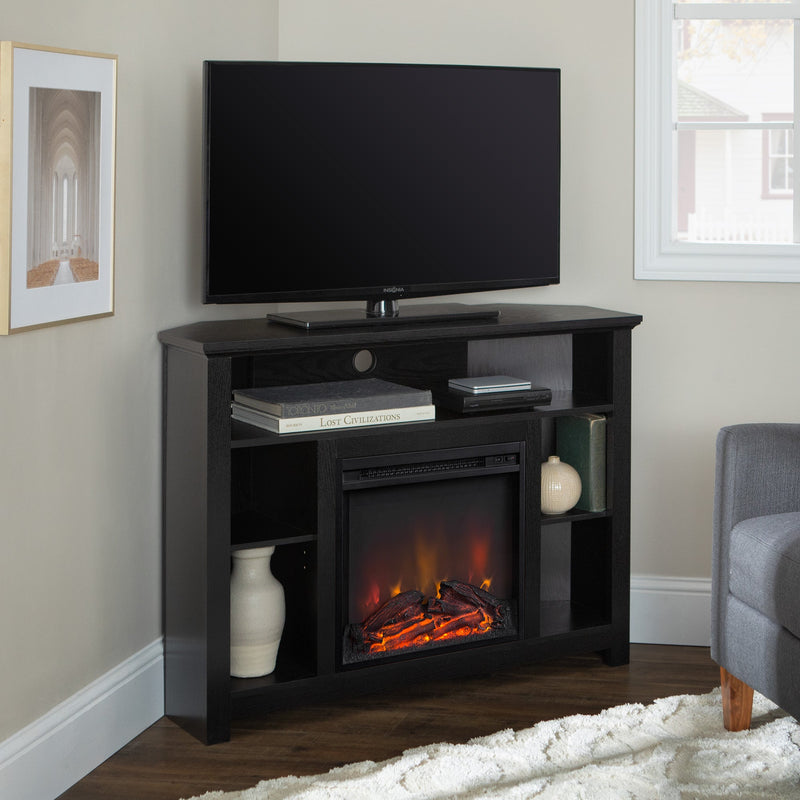 Wood Corner Fireplace TV Stand Living Room Walker Edison 