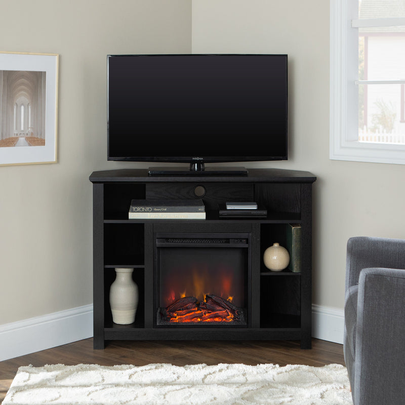 Wood Corner Fireplace TV Stand Living Room Walker Edison Black 