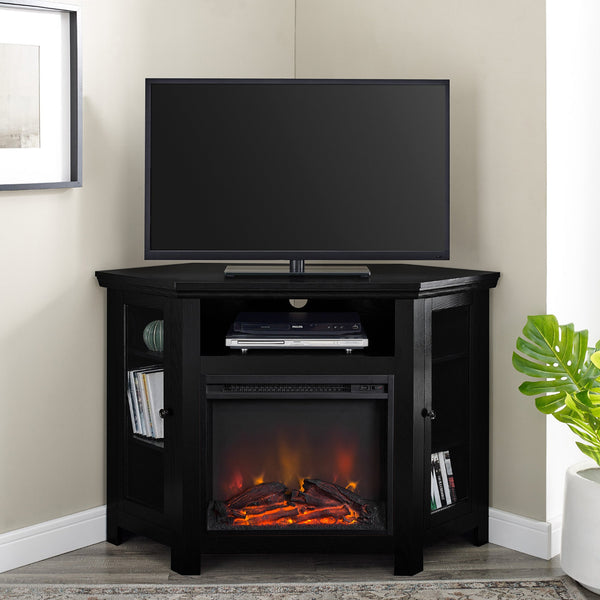48" Wood Corner Fireplace TV Stand Living Room Walker Edison Black 