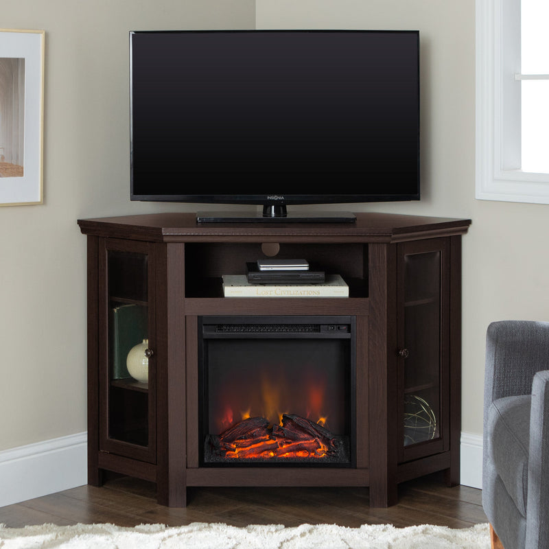 48" Wood Corner Fireplace TV Stand Living Room Walker Edison Espresso 