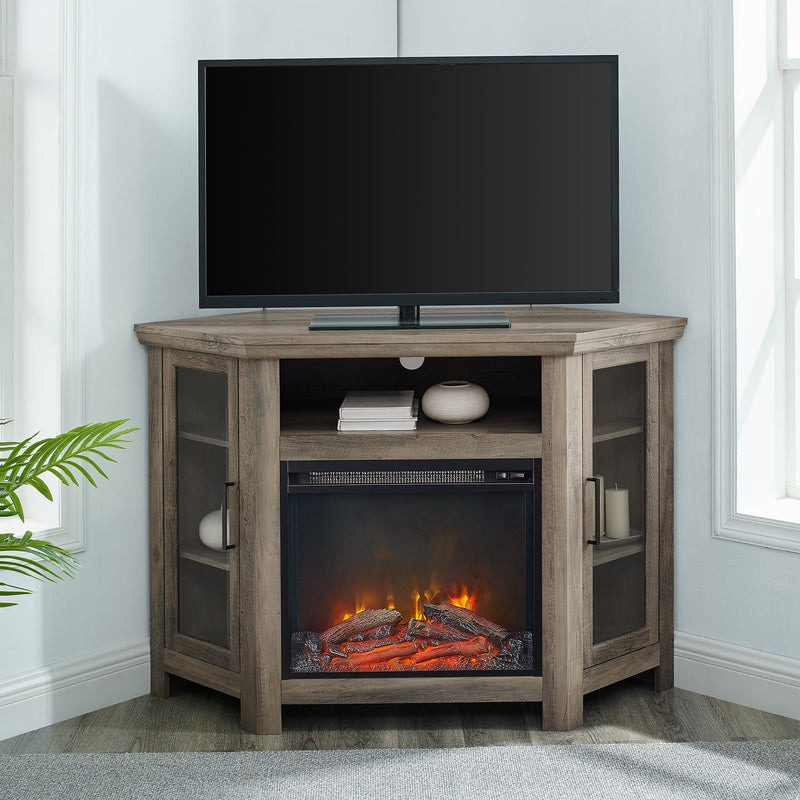 48" Wood Corner Fireplace TV Stand Living Room Walker Edison Grey Wash 