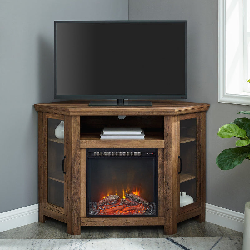 48" Wood Corner Fireplace TV Stand Living Room Walker Edison Rustic Oak 
