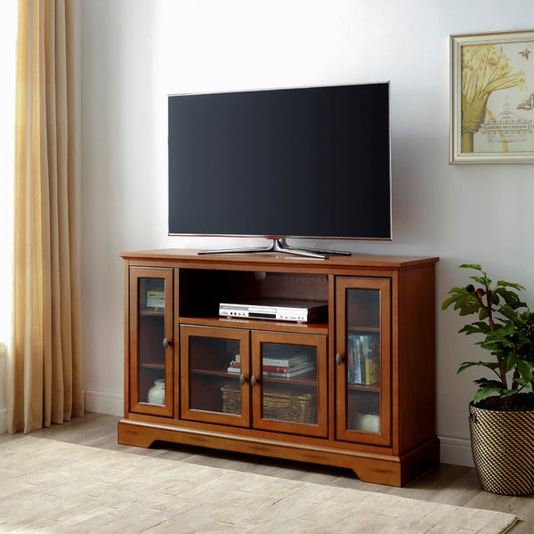 Highboy Transitional Glass Wood TV Stand Living Room Walker Edison 