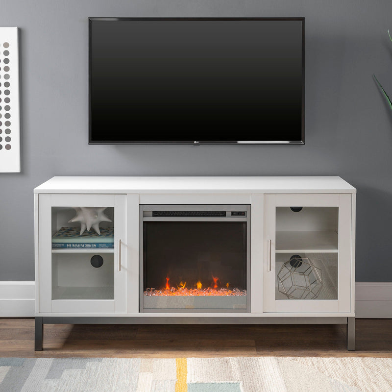 Avenue TV Stand with Crystal Fireplace Living Room Walker Edison White 