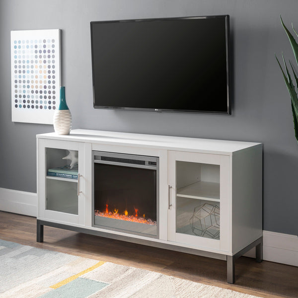 Avenue TV Stand with Crystal Fireplace Living Room Walker Edison 