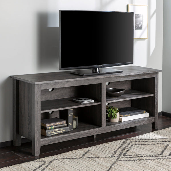 58" Simple Wood TV Stand Living Room Walker Edison Charcoal 