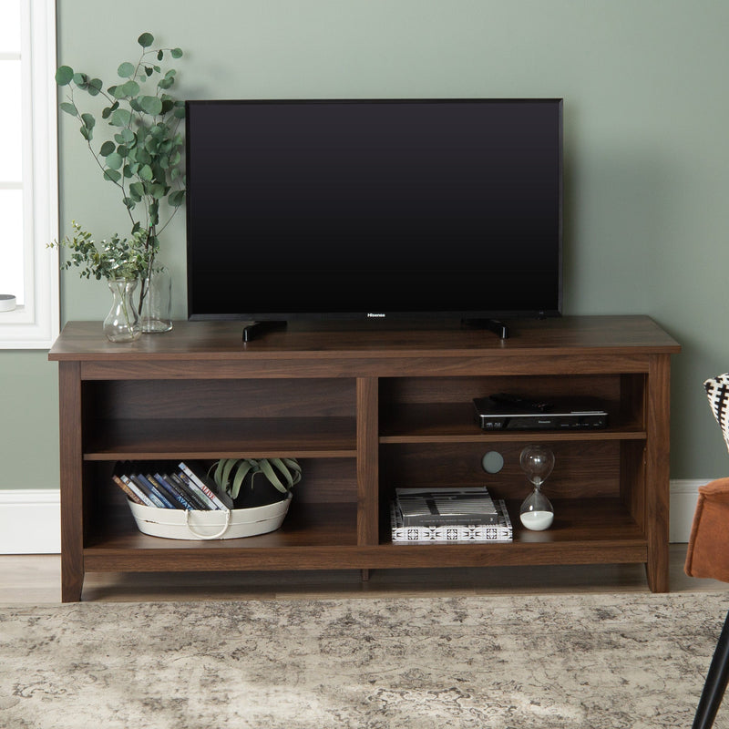 58" Simple Wood TV Stand Living Room Walker Edison Dark Walnut 