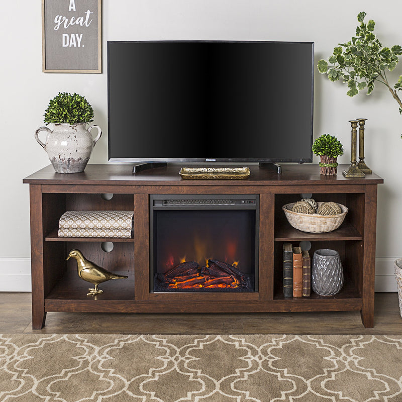 Essential 58" Fireplace TV Console Living Room Walker Edison Traditional Brown 