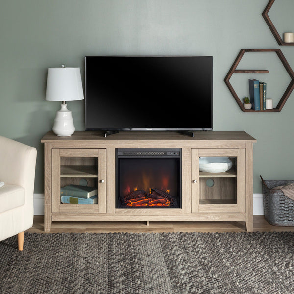 58" Traditional Electric Fireplace TV Stand Living Room Walker Edison Driftwood 