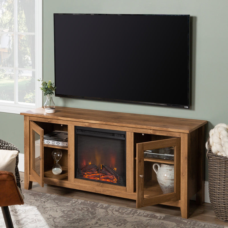 58" Traditional Electric Fireplace TV Stand Living Room Walker Edison Barnwood 