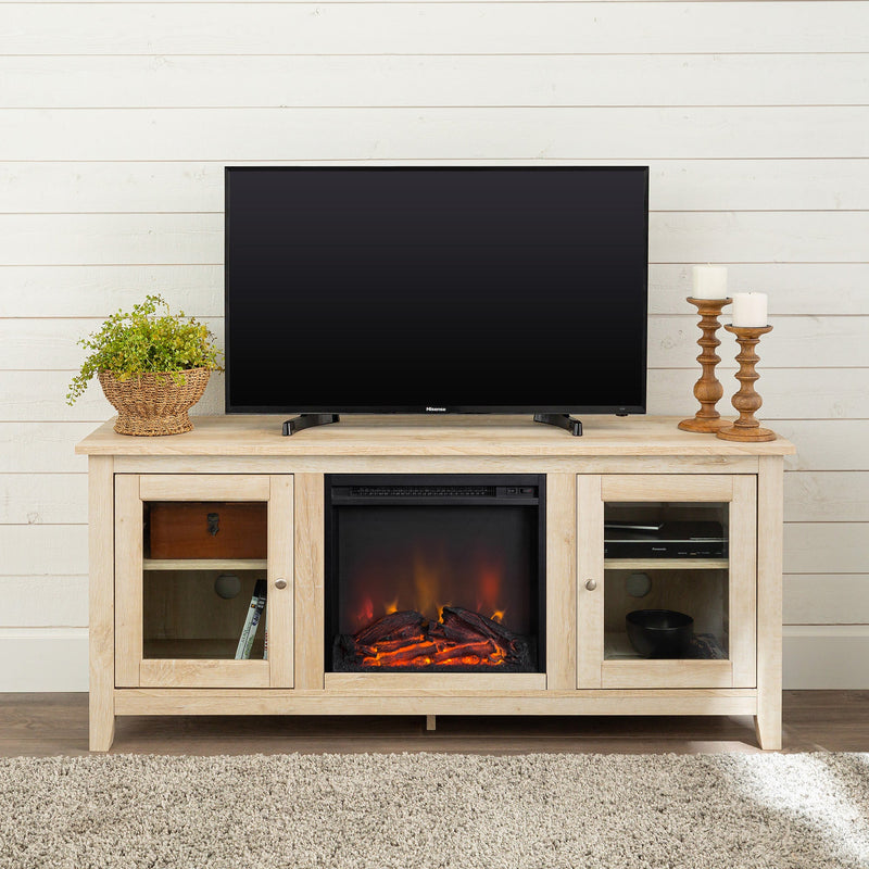 58" Traditional Electric Fireplace TV Stand Living Room Walker Edison White Oak 