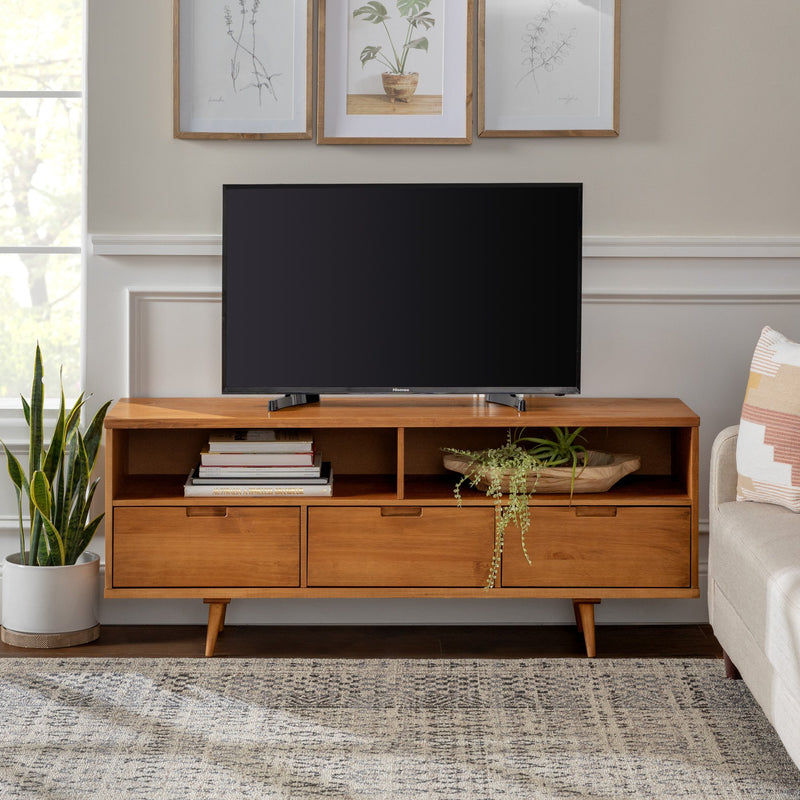 Ivy 3-Drawer Solid Wood TV Console Living Room Walker Edison Caramel 