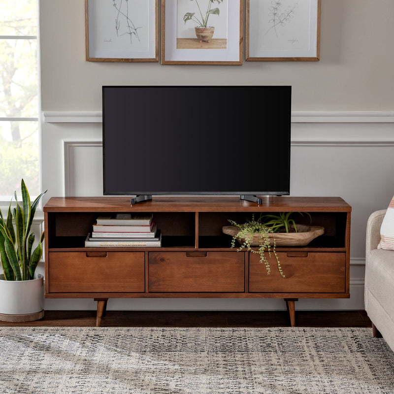 Ivy 3-Drawer Solid Wood TV Console Living Room Walker Edison Walnut 