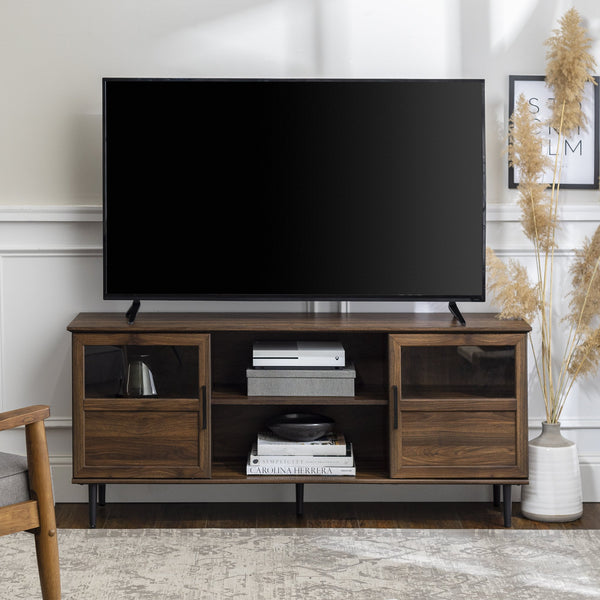 Owen Glass and Wood TV Console Living Room Walker Edison Dark Walnut 