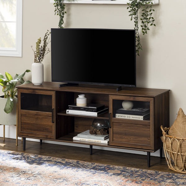 Owen Glass and Wood TV Console Living Room Walker Edison 