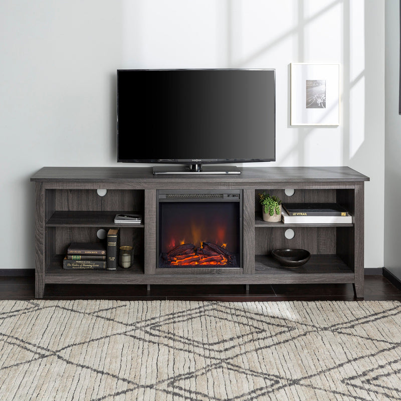 Simple 70" Fireplace TV Stand Living Room Walker Edison Charcoal 