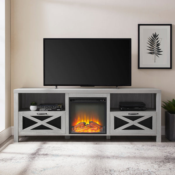 Abilene 70" Rustic Farmhouse Fireplace TV Stand Living Room Walker Edison Stone Grey 