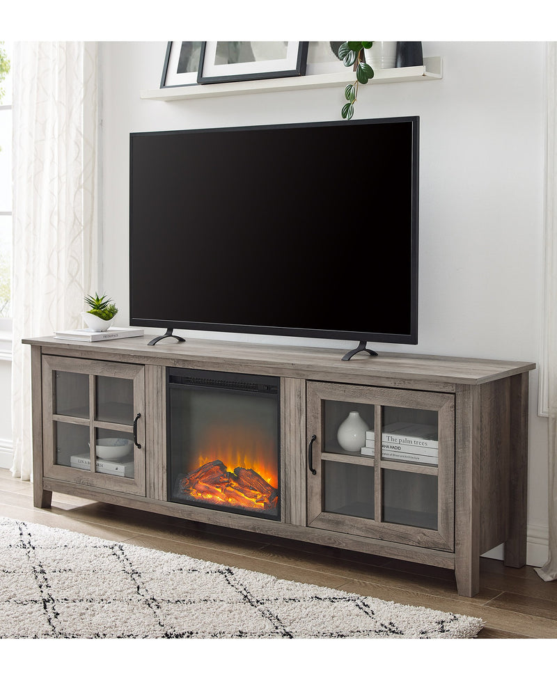 Simple Fireplace Console with Glass Doors Living Room Walker Edison 