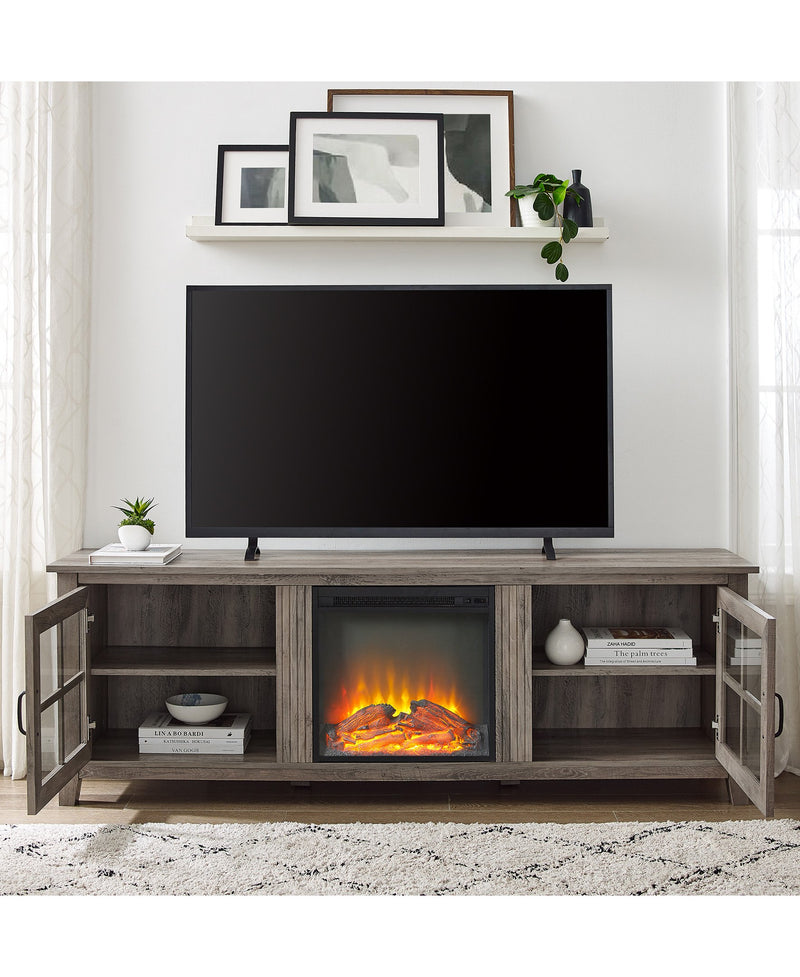 Simple Fireplace Console with Glass Doors Living Room Walker Edison 