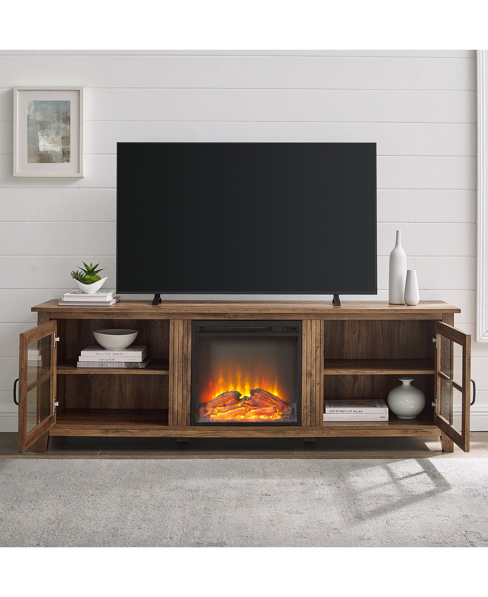 Simple Fireplace Console with Glass Doors – Walker Edison