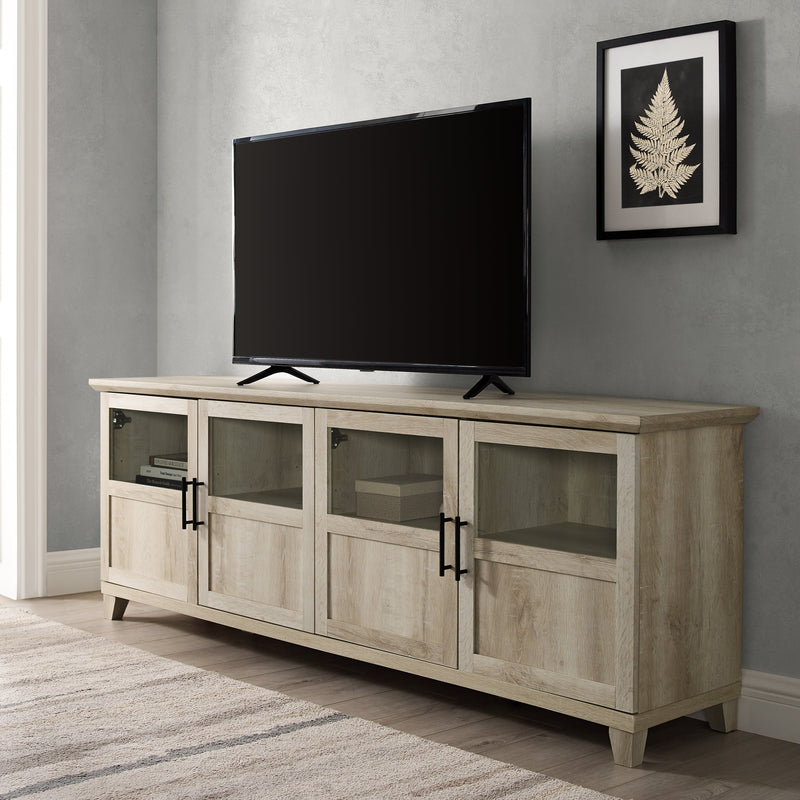 Goodwin 70" TV Console with Glass and Wood 4 Panel Doors Living Room Walker Edison White Oak 
