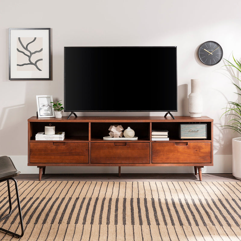 Ivy 70" 3 Drawer Solid Wood TV Stand Living Room Walker Edison Walnut 