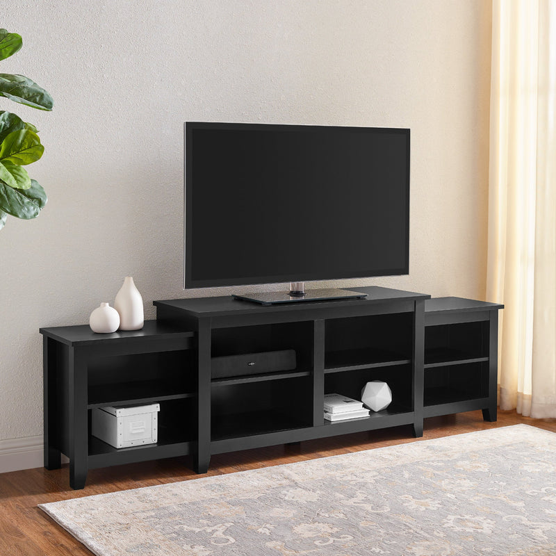 80" Simple Tiered Top TV Stand Living Room Walker Edison Solid Black 
