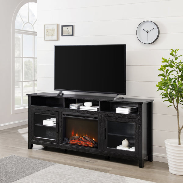 Modern Rustic Tall Fireplace TV Stand for TVs up to 80” Entertainment Centers & TV Stands Walker Edison Black 