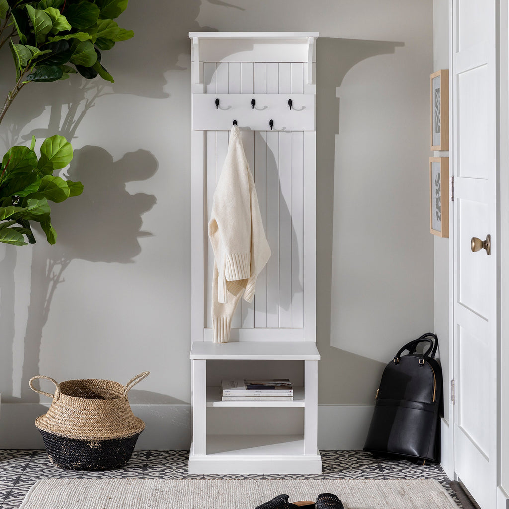 Black/Natural Entryway Hall Tree and Shoe Storage Bench