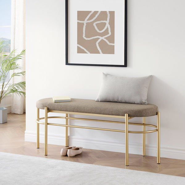 48" Glam Bench with Cushion Living Room Walker Edison Taupe/Gold 