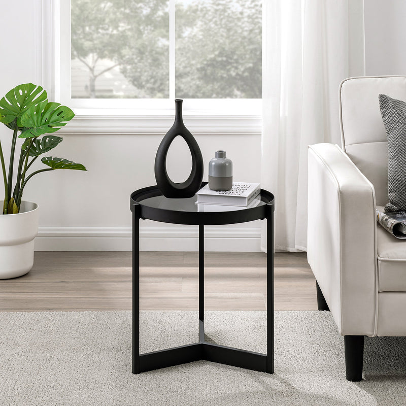 Modern Glass and Metal Round Side Table Living Room Walker Edison 
